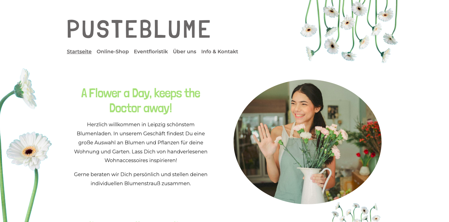 Website Startseite eines Bumengeschäfts