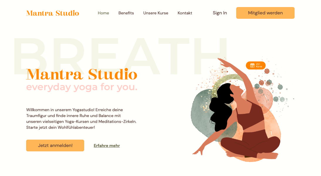 Website für Yoga Studio